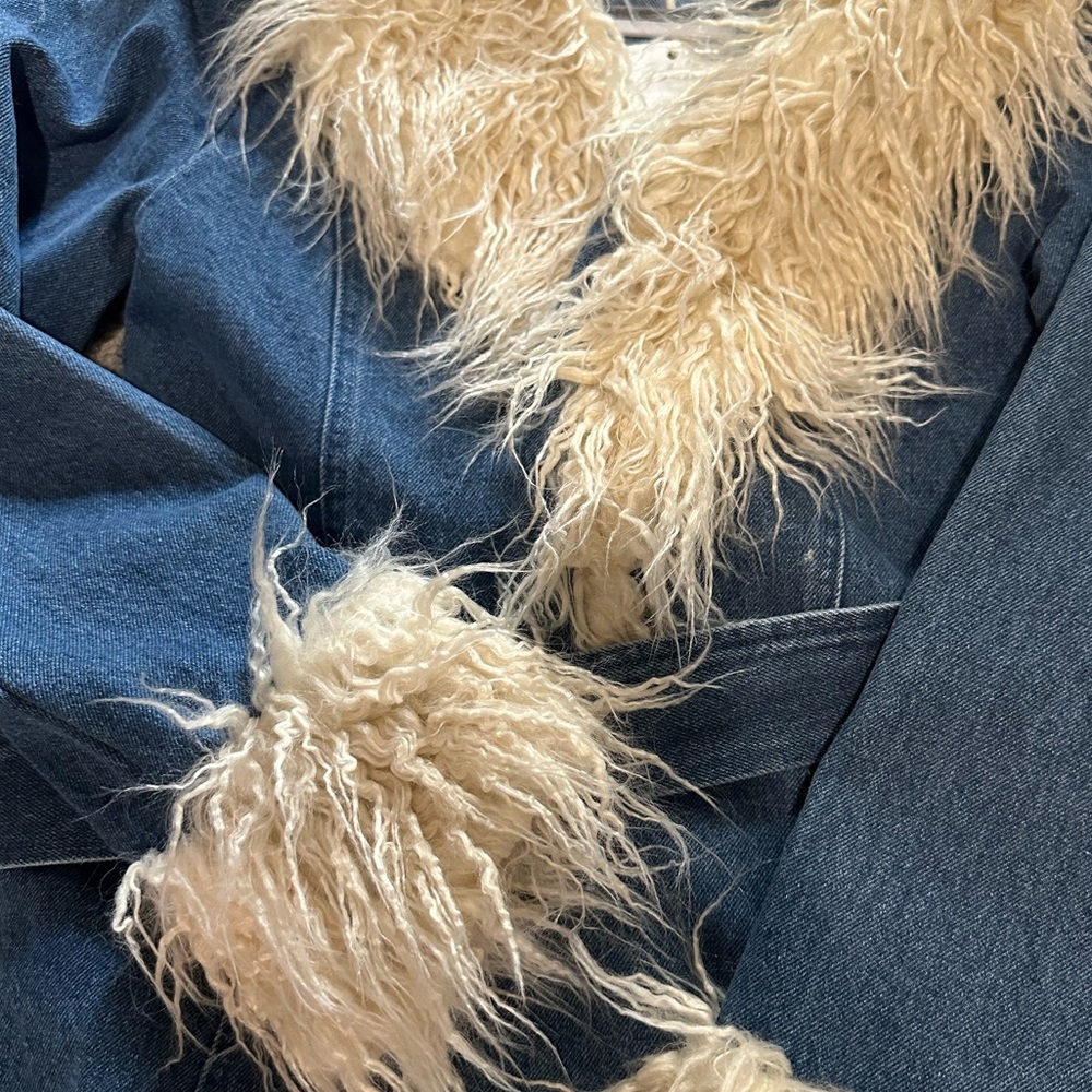 New and Fabulous Retro Faux Textured Fur Denim Boho Coat - Picture 5 of 7